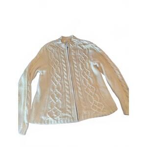 Le Nicoli Cream Cable Knit Zip-Up Sweater